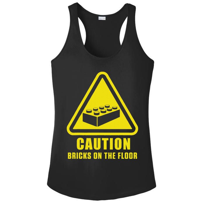 Caution Bricks On Floor Building Blocks Master Builder Ladies PosiCharge Competitor Racerback Tank