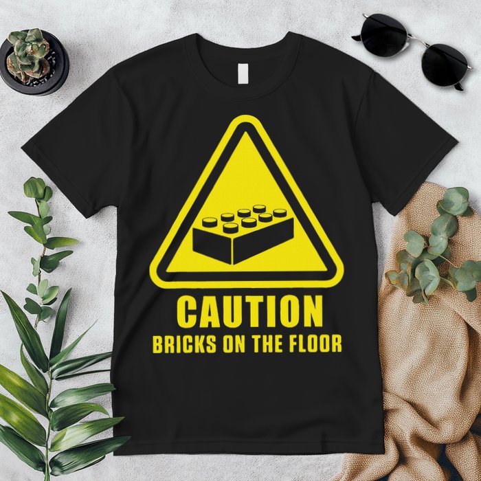 Caution Bricks On Floor Building Blocks Master Builder Premium T-Shirt