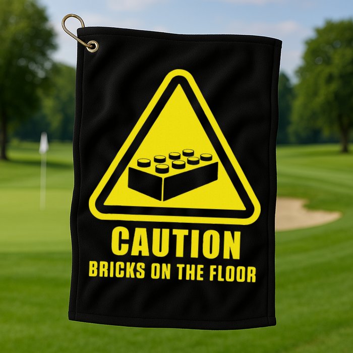 Caution Bricks On Floor Building Blocks Master Builder Golf Towel