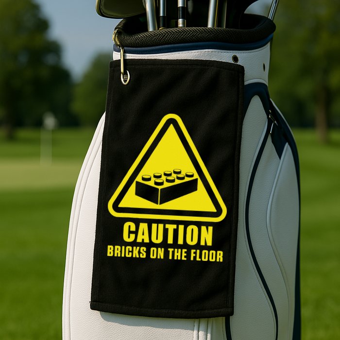 Caution Bricks On Floor Building Blocks Master Builder Golf Towel
