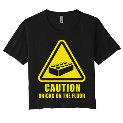 Caution Bricks On Floor Building Blocks Master Builder Crop Top