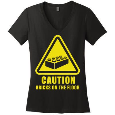 Caution Bricks On Floor Building Blocks Master Builder Women's V-Neck T-Shirt