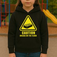 Caution Bricks On Floor Building Blocks Master Builder Kids Hoodie