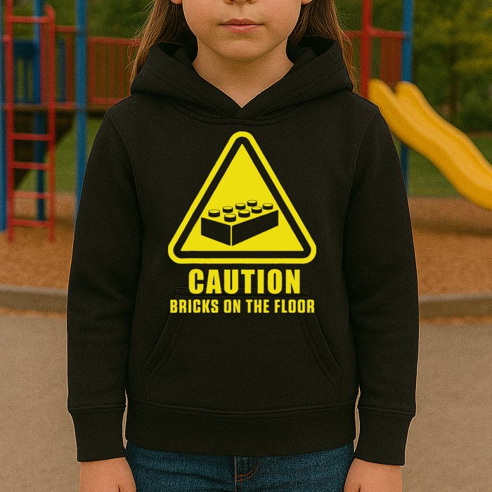 Caution Bricks On Floor Building Blocks Master Builder Kids Hoodie