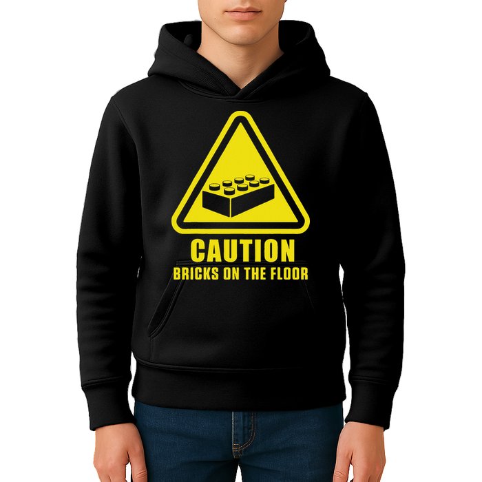 Caution Bricks On Floor Building Blocks Master Builder Kids Hoodie