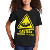 Caution Bricks On Floor Building Blocks Master Builder Kids T-Shirt