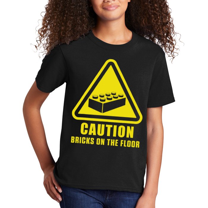 Caution Bricks On Floor Building Blocks Master Builder Kids T-Shirt