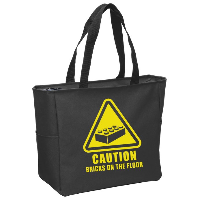 Caution Bricks On Floor Building Blocks Master Builder Zip Tote Bag