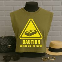 Caution Bricks On Floor Building Blocks Master Builder Garment-Dyed Women's Muscle Tee