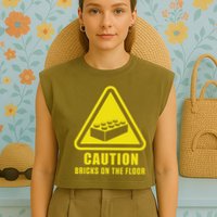 Caution Bricks On Floor Building Blocks Master Builder Garment-Dyed Women's Muscle Tee