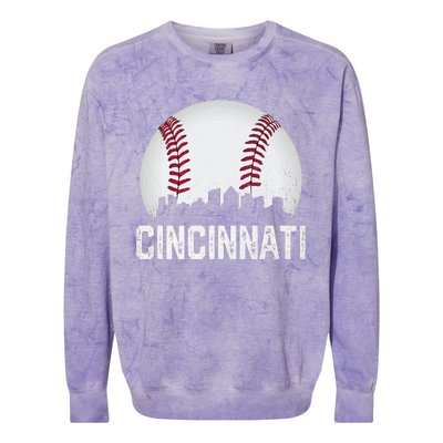 Cincinnati Baseball Ohio Skyline City Vintage Style Colorblast Crewneck Sweatshirt