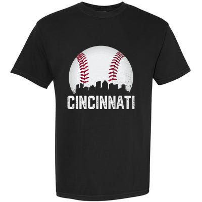 Cincinnati Baseball Ohio Skyline City Vintage Style Garment-Dyed Heavyweight T-Shirt