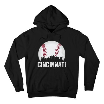 Cincinnati Baseball Ohio Skyline City Vintage Style Hoodie