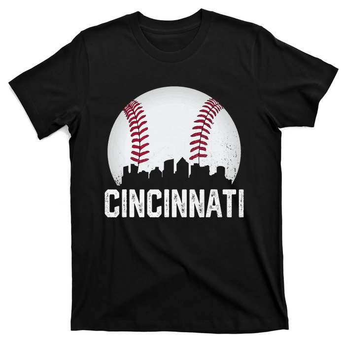 Cincinnati Baseball Ohio Skyline City Vintage Style T-Shirt