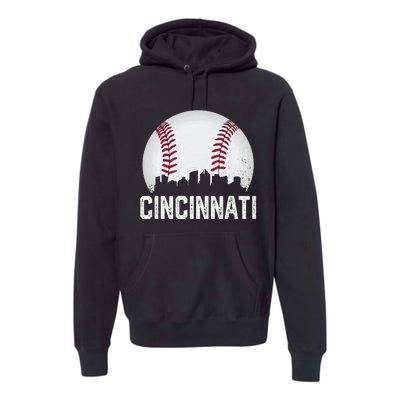 Cincinnati Baseball Ohio Skyline City Vintage Style Premium Hoodie