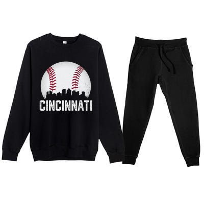 Cincinnati Baseball Ohio Skyline City Vintage Style Premium Crewneck Sweatsuit Set