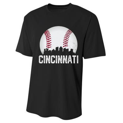 Cincinnati Baseball Ohio Skyline City Vintage Style Performance Sprint T-Shirt