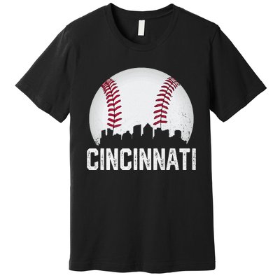 Cincinnati Baseball Ohio Skyline City Vintage Style Premium T-Shirt