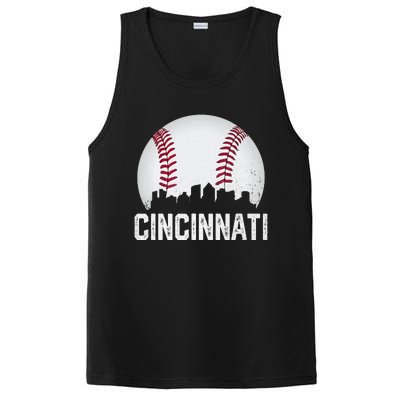 Cincinnati Baseball Ohio Skyline City Vintage Style PosiCharge Competitor Tank