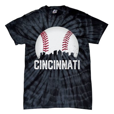 Cincinnati Baseball Ohio Skyline City Vintage Style Tie-Dye T-Shirt