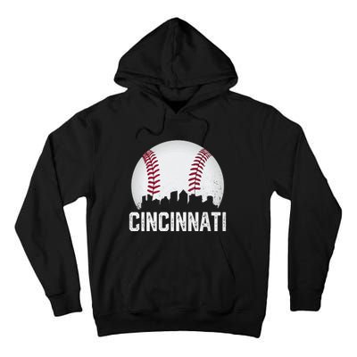 Cincinnati Baseball Ohio Skyline City Vintage Style Tall Hoodie