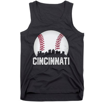 Cincinnati Baseball Ohio Skyline City Vintage Style Tank Top