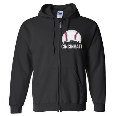 Cincinnati Baseball Ohio Skyline City Vintage Style Full Zip Hoodie