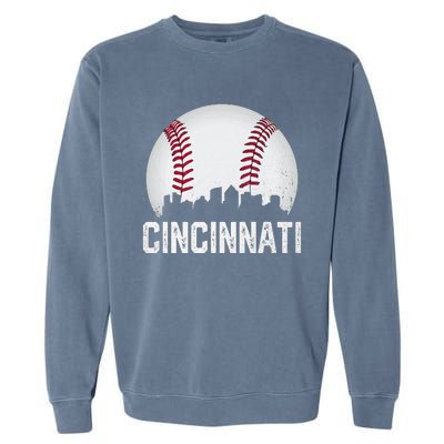 Cincinnati Baseball Ohio Skyline City Vintage Style Garment-Dyed Sweatshirt