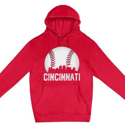 Cincinnati Baseball Ohio Skyline City Vintage Style Premium Pullover Hoodie