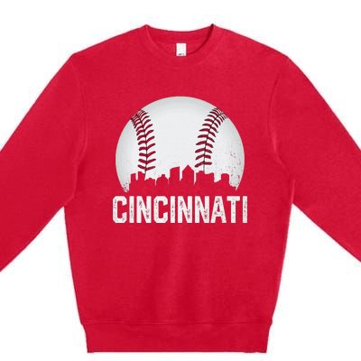 Cincinnati Baseball Ohio Skyline City Vintage Style Premium Crewneck Sweatshirt