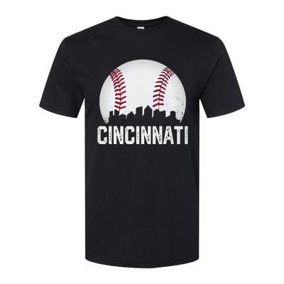 Cincinnati Baseball Ohio Skyline City Vintage Style Softstyle CVC T-Shirt