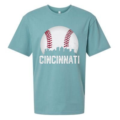 Cincinnati Baseball Ohio Skyline City Vintage Style Sueded Cloud Jersey T-Shirt