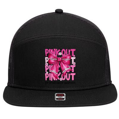 Coquette Bow Out Football Team Breast Cancer Awareness 7 Panel Mesh Trucker Snapback Hat