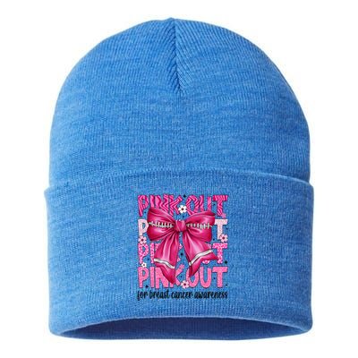 Coquette Bow Out Football Team Breast Cancer Awareness Sustainable Knit Beanie