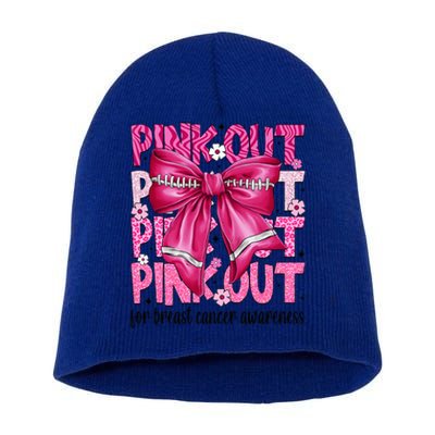 Coquette Bow Out Football Team Breast Cancer Awareness Short Acrylic Beanie