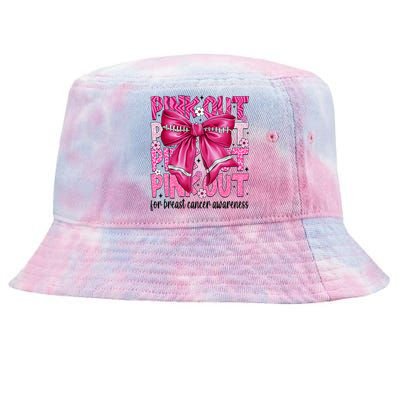 Coquette Bow Out Football Team Breast Cancer Awareness Tie-Dyed Bucket Hat