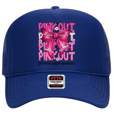 Coquette Bow Out Football Team Breast Cancer Awareness High Crown Mesh Back Trucker Hat