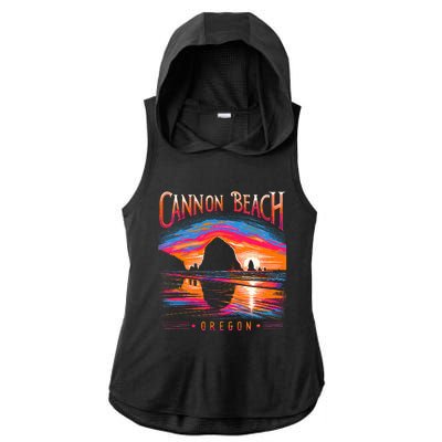 Cannon Beach Oregon Travel Summer Family Vacation Ladies PosiCharge Tri-Blend Wicking Draft Hoodie Tank