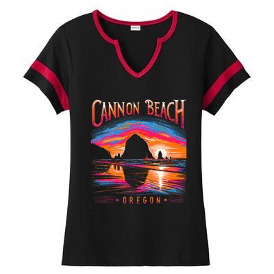 Cannon Beach Oregon Travel Summer Family Vacation Ladies Halftime Notch Neck Tee