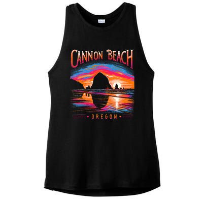 Cannon Beach Oregon Travel Summer Family Vacation Ladies PosiCharge Tri-Blend Wicking Tank