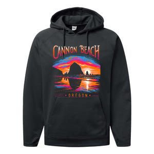 Cannon Beach Oregon Travel Summer Family Vacation Performance Fleece Hoodie