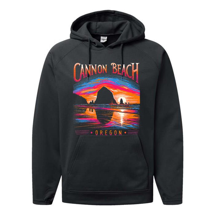 Cannon Beach Oregon Travel Summer Family Vacation Performance Fleece Hoodie