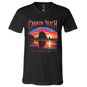 Cannon Beach Oregon Travel Summer Family Vacation V-Neck T-Shirt