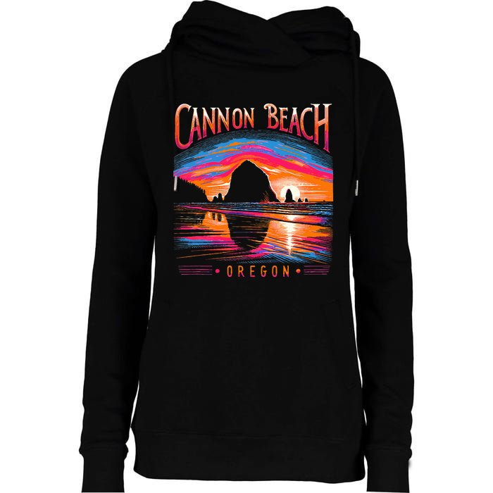 Cannon Beach Oregon Travel Summer Family Vacation Womens Funnel Neck Pullover Hood