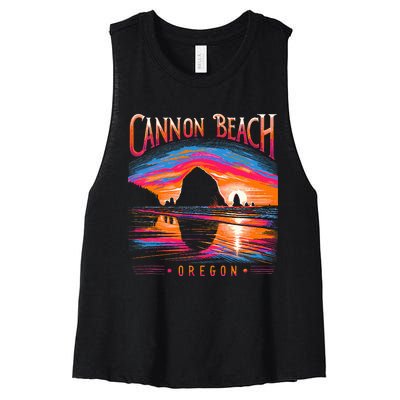 Cannon Beach Oregon Travel Summer Family Vacation Women's Racerback Cropped Tank