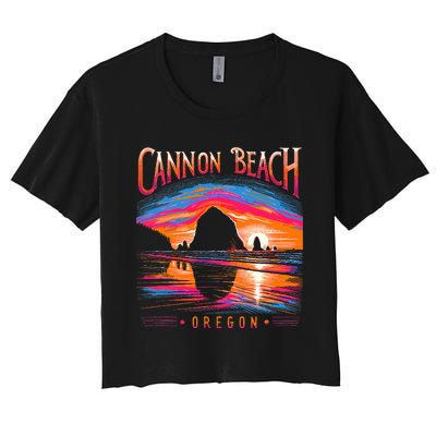 Cannon Beach Oregon Travel Summer Family Vacation Women's Crop Top Tee