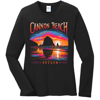 Cannon Beach Oregon Travel Summer Family Vacation Ladies Long Sleeve Shirt