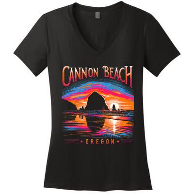 Cannon Beach Oregon Travel Summer Family Vacation Women's V-Neck T-Shirt