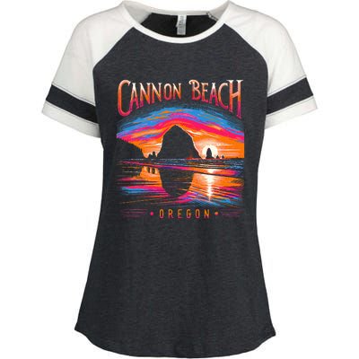 Cannon Beach Oregon Travel Summer Family Vacation Enza Ladies Jersey Colorblock Tee