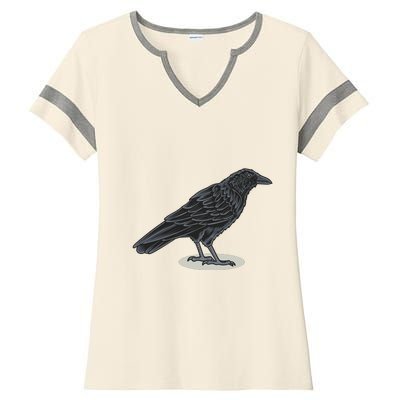 Crow Bird O White Surface Ladies Halftime Notch Neck Tee